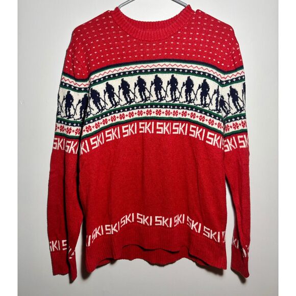 American Eagle Ski Sweater Men’s Medium Red Fair Isle Knit Winter Holiday Retro - Picture 1 of 4